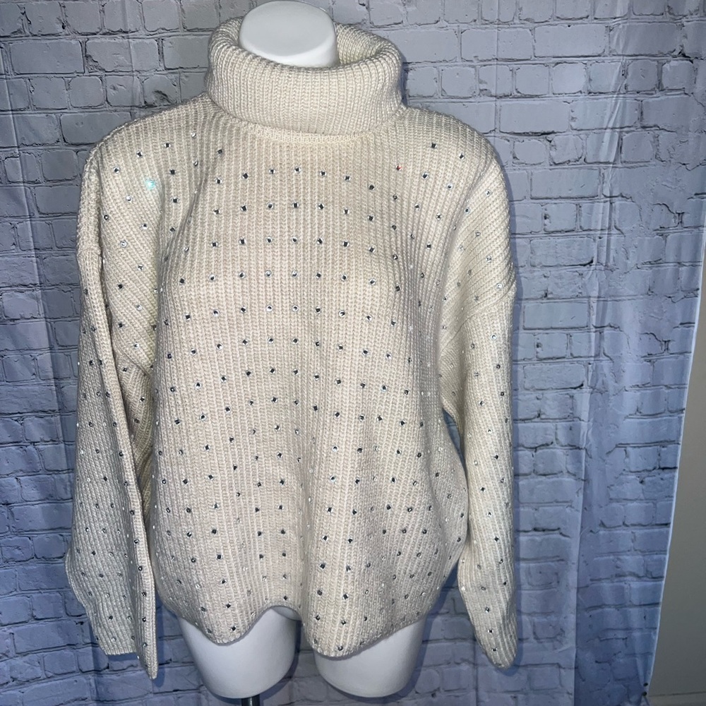 MANGO RHINESTONE TURTLENECK SWEATER - Picture 5 of 13